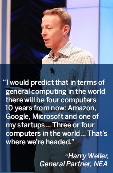 I would predict that in terms of general computing in the world there will be four computers 10 years from now: Amazon, Google, Microsoft and one of my startups… Three or four computers in the world… That’s where we’re headed.-Harry Weller, General Partner, NEA